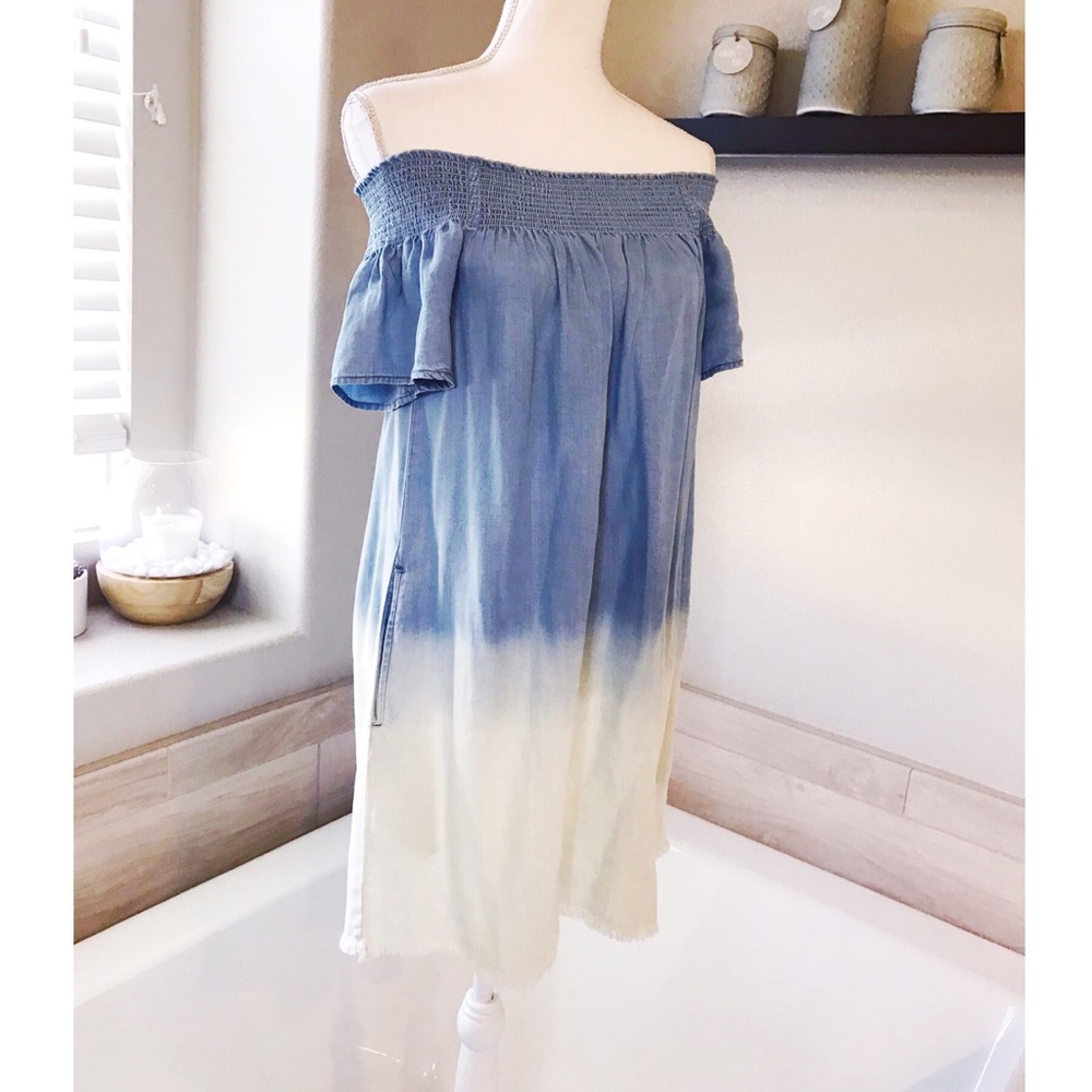 F21 Soft chambray off shoulder dress
